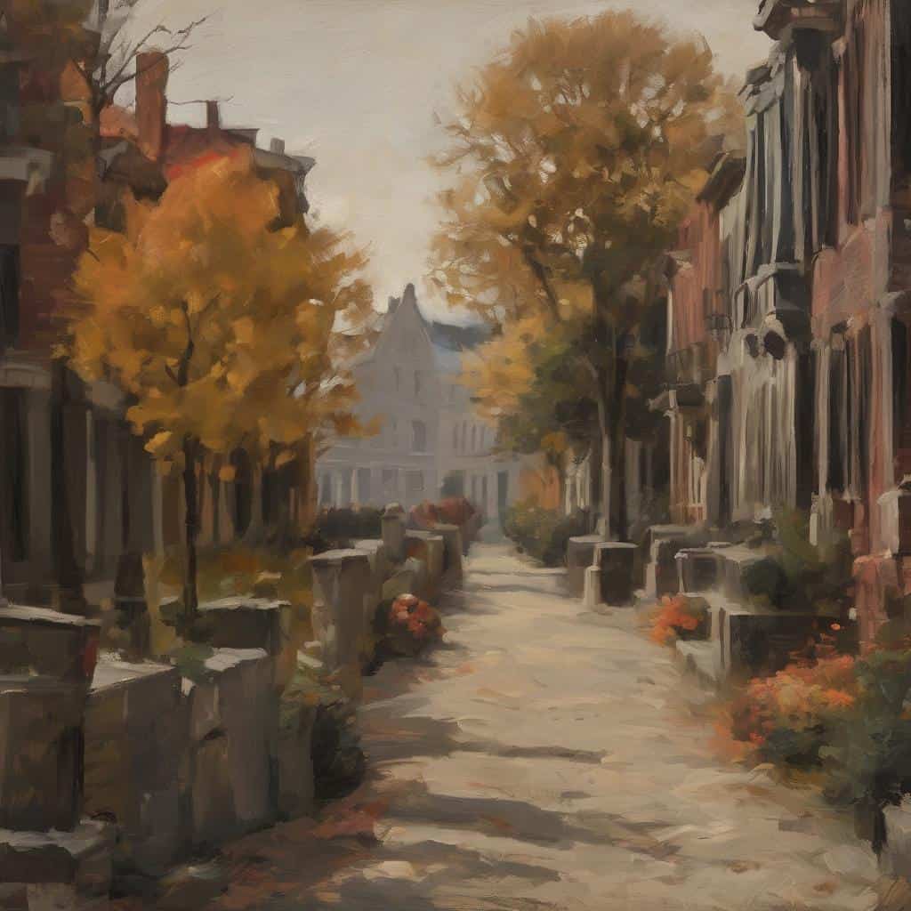 Χειροποίητη πόλη με παραδοσιακά σπίτια και δέντρα φθινοπωρινά.